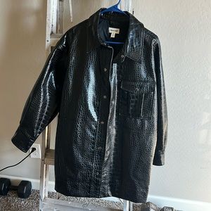 Open Edit Faux croc black long jacket